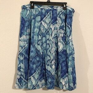 Chico’s Women’s Midi Skirt XL Blue 100% Cotton Abstract Pleated Lined Flowy